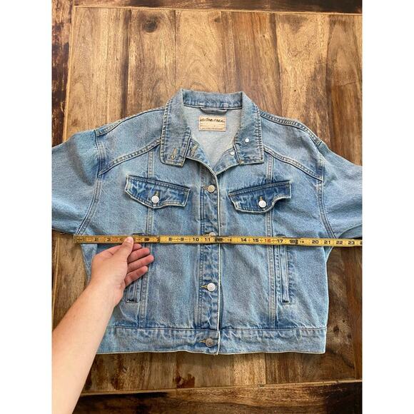 Free People Blue Comet Fringed Button Front Denim Bomber Jacket Size Small - Picture 3 of 5